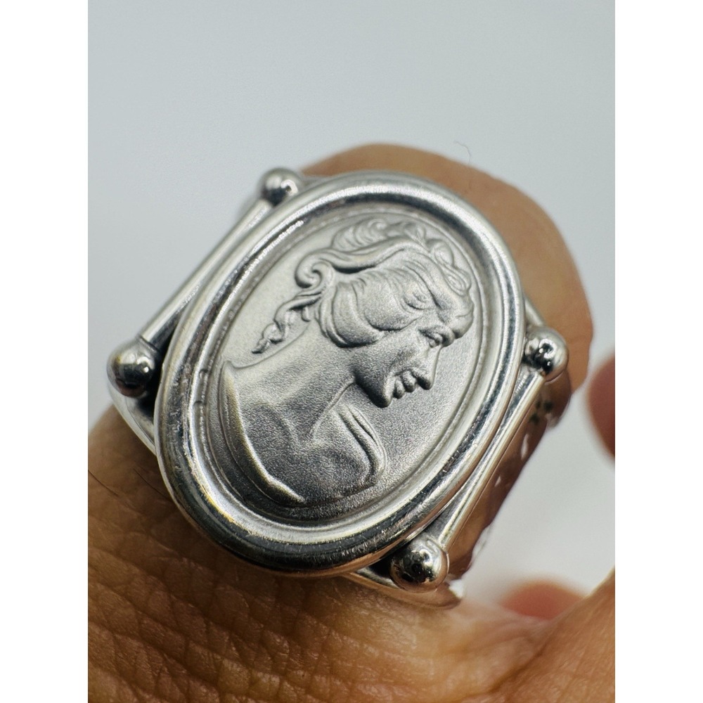 Milor Italy 18K White Gold Cameo Portrait Ring Sz 7 5.45g Rare